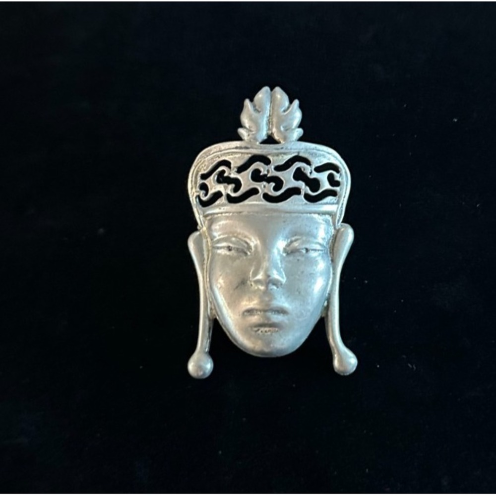 Sterling Silver SIAM Asian Face Brooch 1940s Jewelry